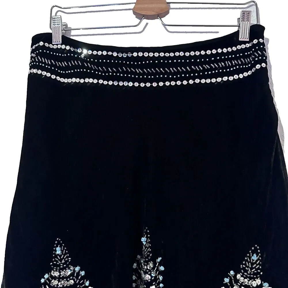 Vintage Carole Little Y2K black Velvet Beaded sequin maxi Skirt size 10 - Image 4