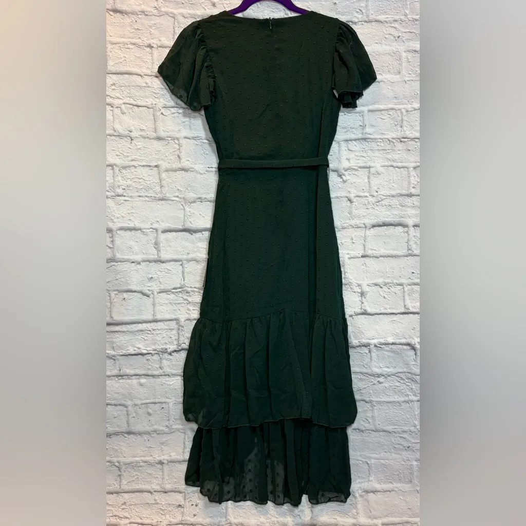 Lulu's Dark Green Midi Dress with Ruffles - Image 3