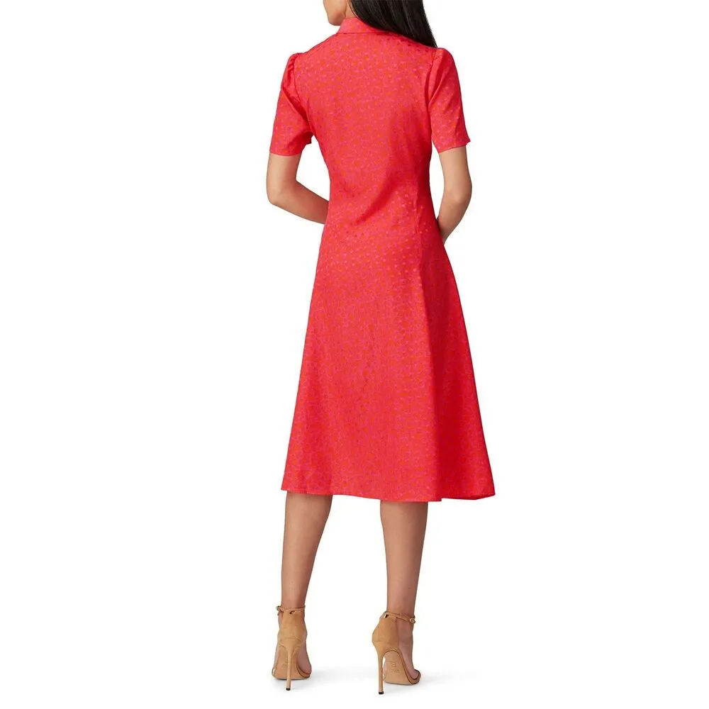 Tara Jarmon Rozenn Pink Heart Collared Shirt Short Sleeve Midi Dress Size 10 - Image 3