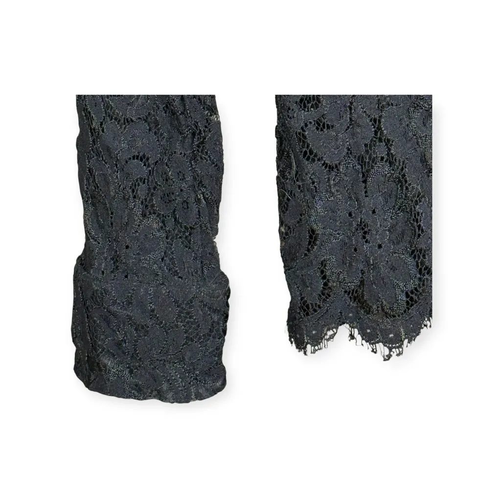 Vintage: Brooks Brothers ✿ Sheer Floral Lace Blouse ✿ Black ✿ 8 ✿ Scallop Trim - Image 11