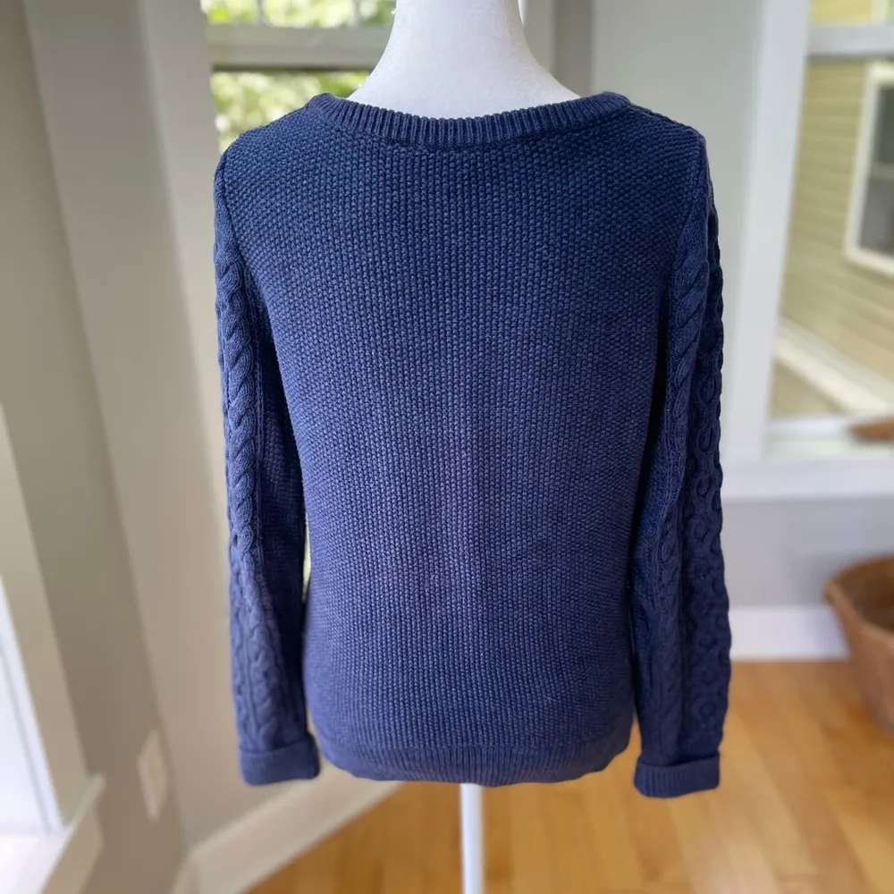 GAP Heather Navy Blue Shaker Knit Cotton Fisherman Crewneck Sweater Size XS - Image 8