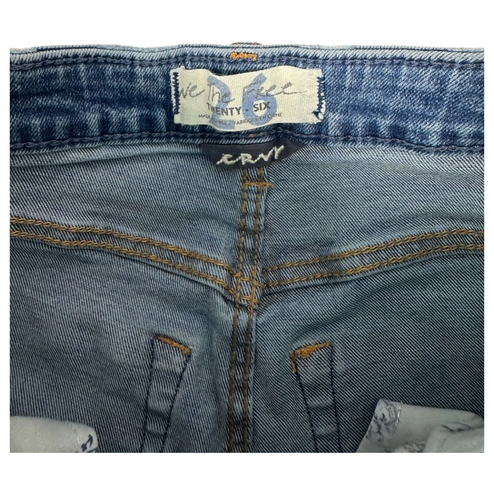 Free People We the Free CRVY Vintage Denim Button Fly Shorts Distressed 26 - Image 3