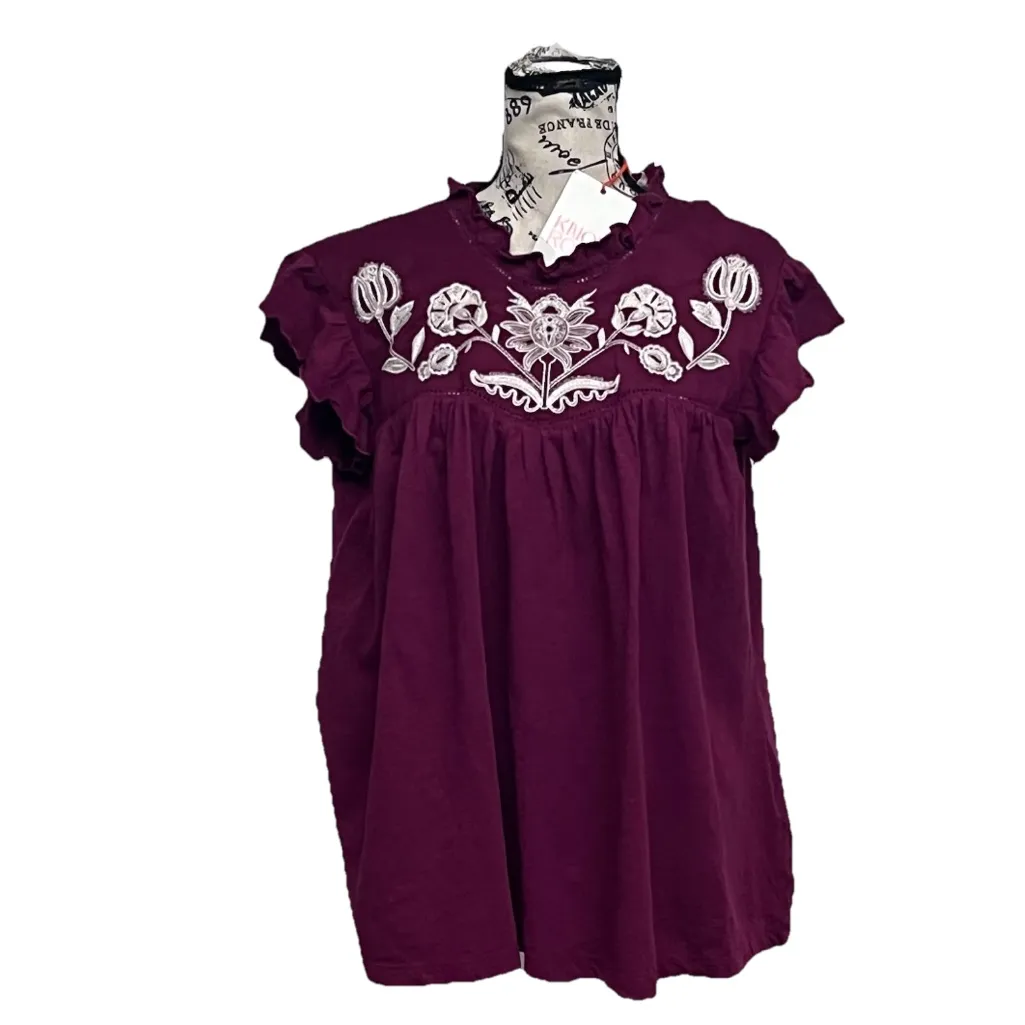 Knox Rose Burgundy Embroidered Peasant Blouse Women’s M Boho Cottagecore Hippie - Image 2