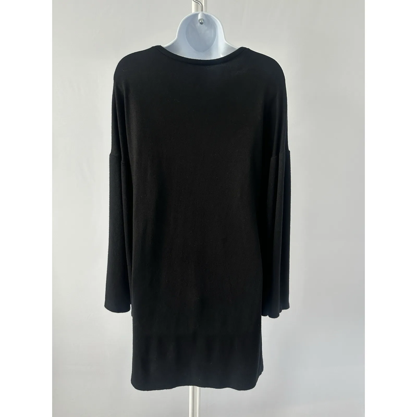 Zara Trafaluc Black Jersey Knit Shift Dress, Bell Sleeves, Sz S  (b48) - Image 4