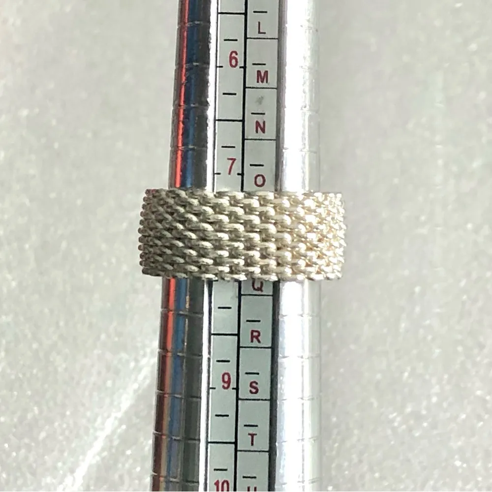 TIFFANY Sterling Silver Somerset Mesh Cigar Band Style Ring Sz 8 Dust Bag & Box - Image 13