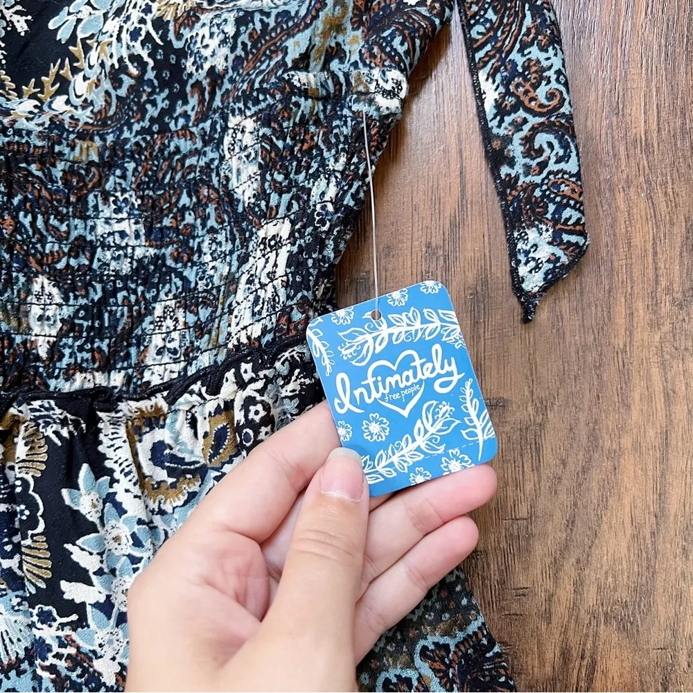 Free People • Let's Smock About It Maxi Slip dress black floral print tiered - Image 7