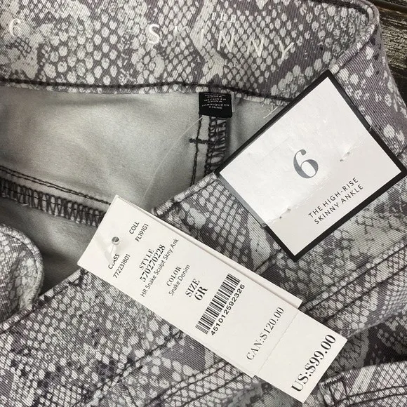 Animal Snake Python Print Gray Skinny Ankle Jeans From WHBM NEW 6 - Image 3