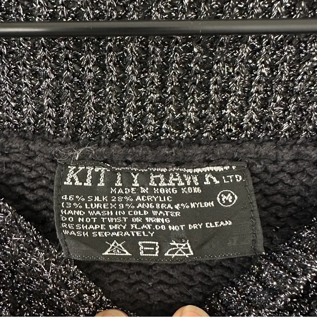 VINTAGE 80s Kitty Hawk Silk/Angora Blend Knit Sweater M Black/Silver Glam Tinsel Black Size M - Image 7
