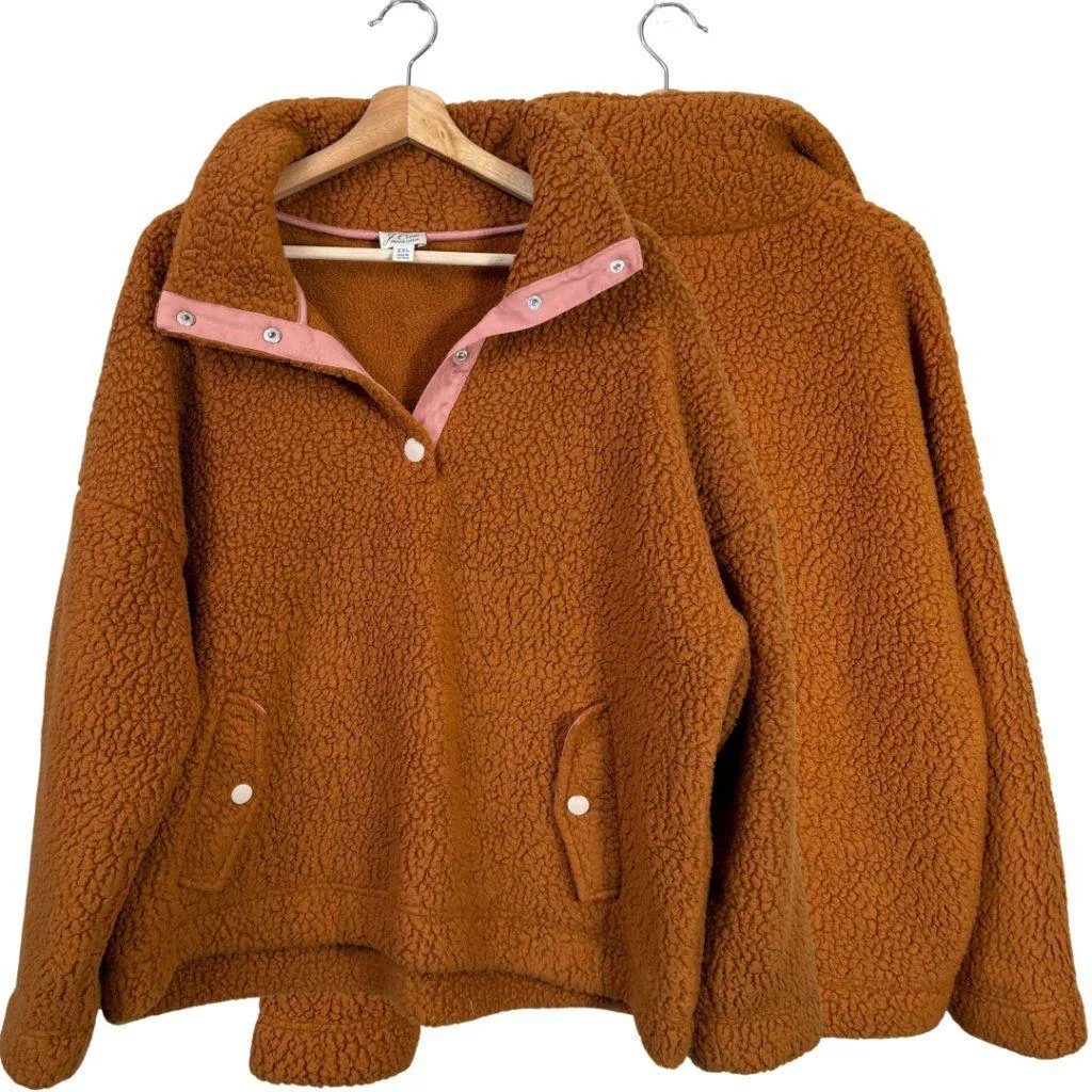 J. Crew Snap Collar Sherpa Sweatshirt Polartec Fleece Pullover Women's 2X Adobe - Image 2