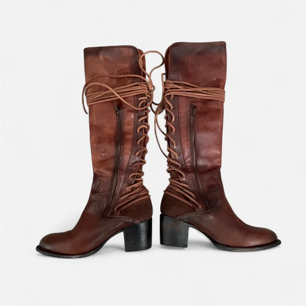Freebird Coal Lace Up Tie Tall Leather Boots in Cognac Size 11 - Image 6