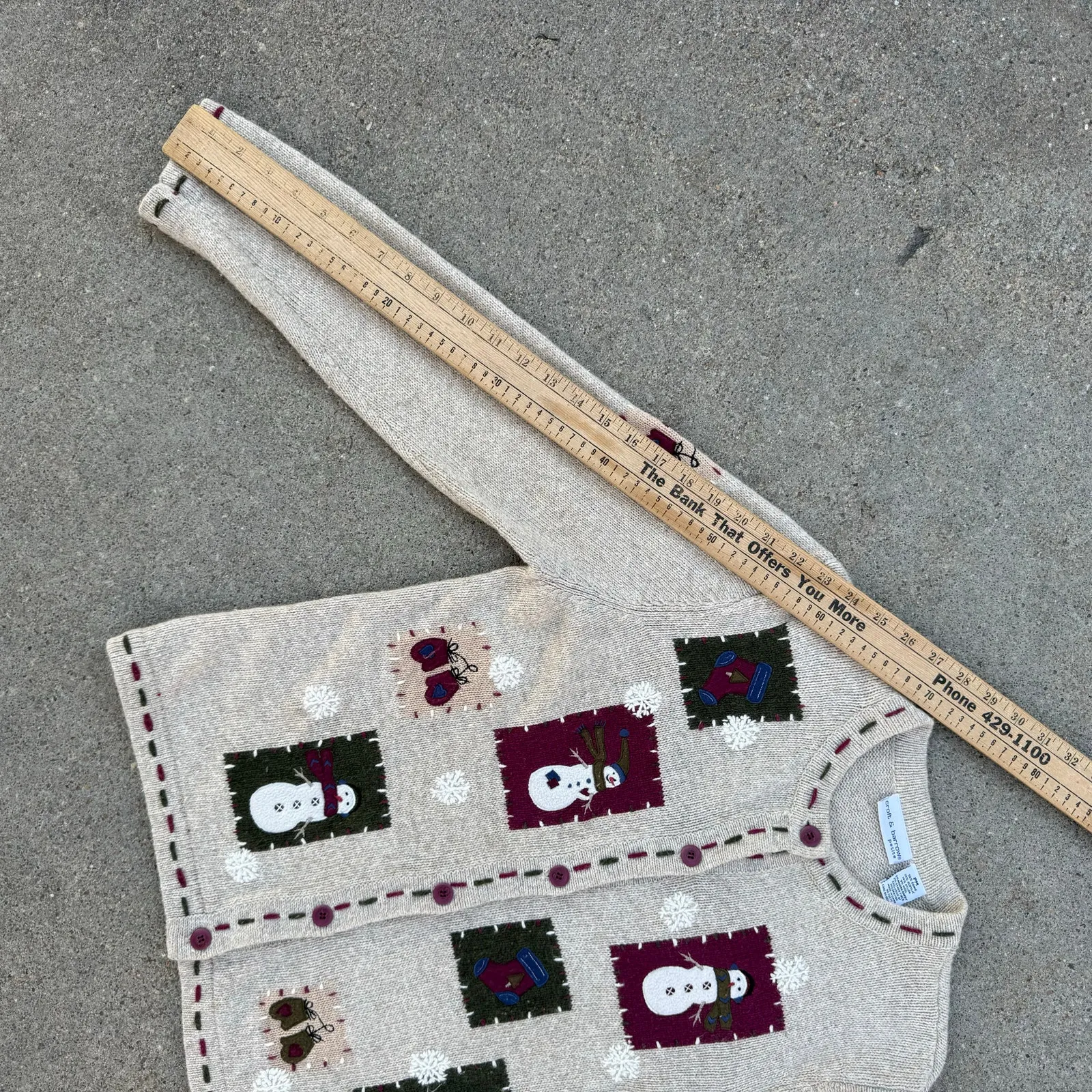 VTG Petite Rustic Cabincore Snowman Patchwork Christmas Cardigan Sweater MEDIUM Size undefined - Image 8