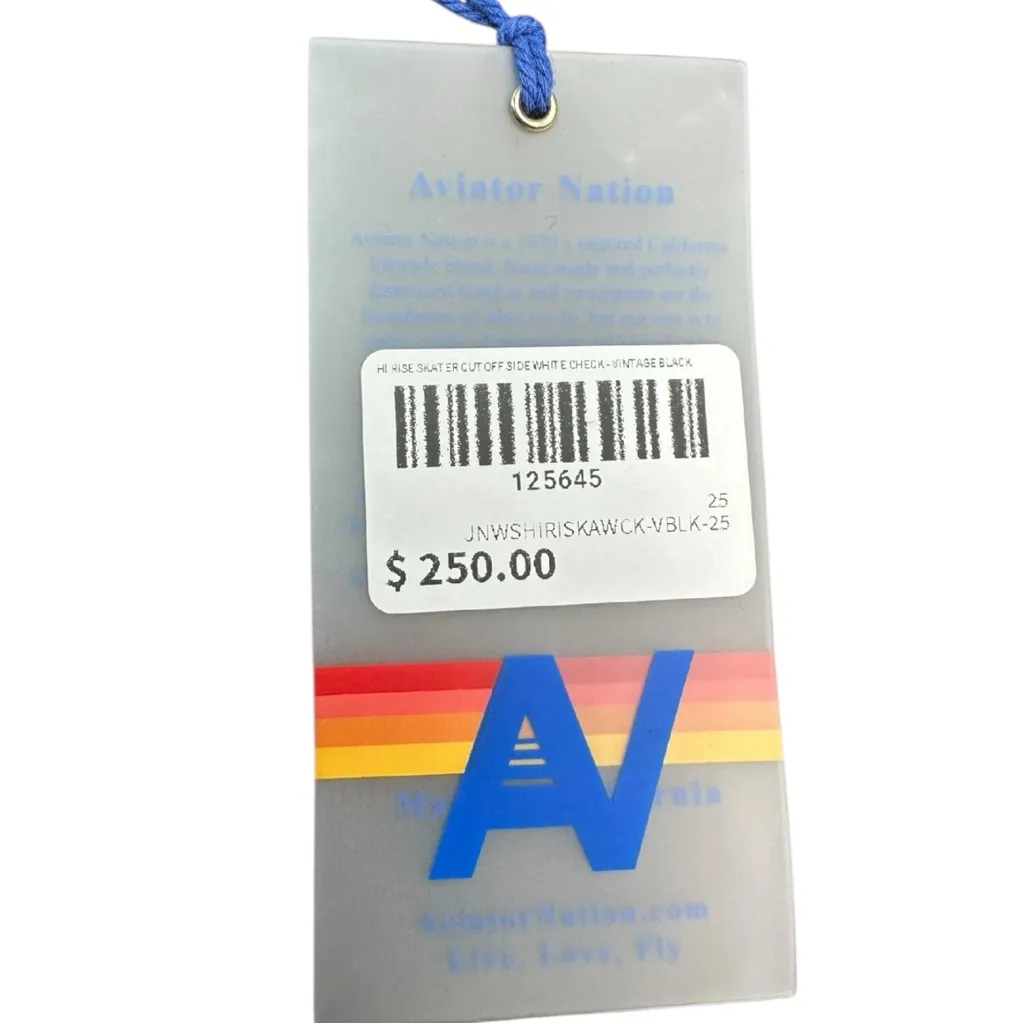 Aviator Nation NWT Black Hi Rise Skater Cut Off Side White Check Shorts Size 25 - Image 8