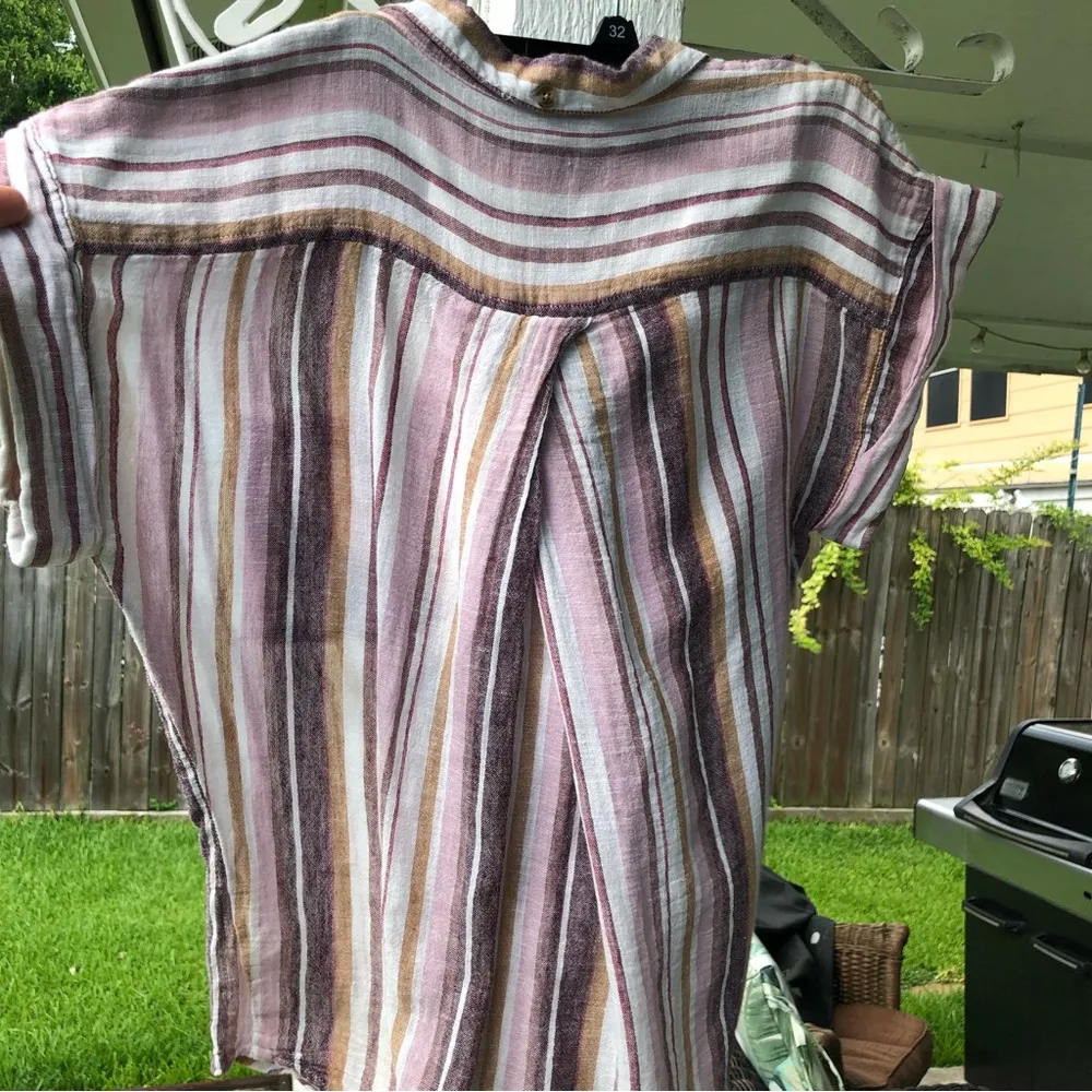 Thread & Supply Striped Button Down Linen Blend Top M White Size M - Image 5