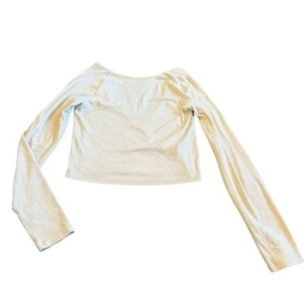 Aerie Cream Long Sleeve Scoop Neck Crop Top Blouse Shirt Stretch Size Small - Image 2