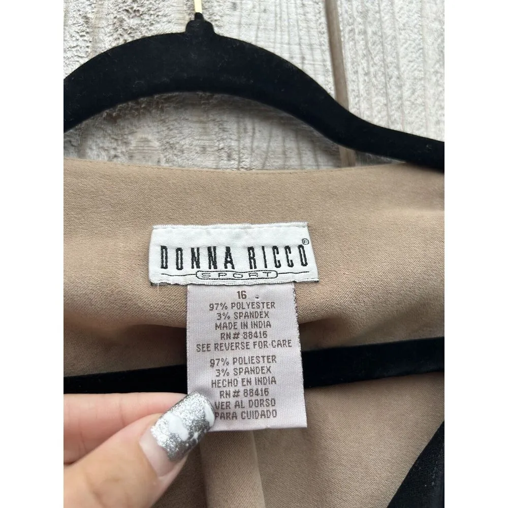 donna ricco sport Faux Suede Zip Up Vintage Jacket Metal‎ Detailing Tan Black 16 - Image 6