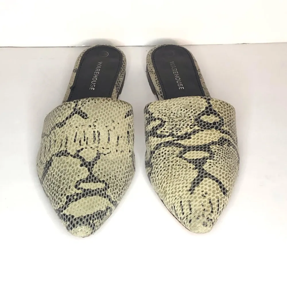 ASOS x Warehouse Leather Snakeskin Slip On Flats - Image 2