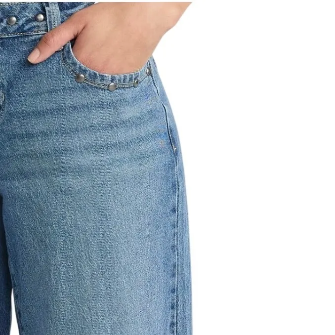 NO BOUNDARIES Light Wash Low Rise Baggy Studded Jeans Size 8 - Image 3