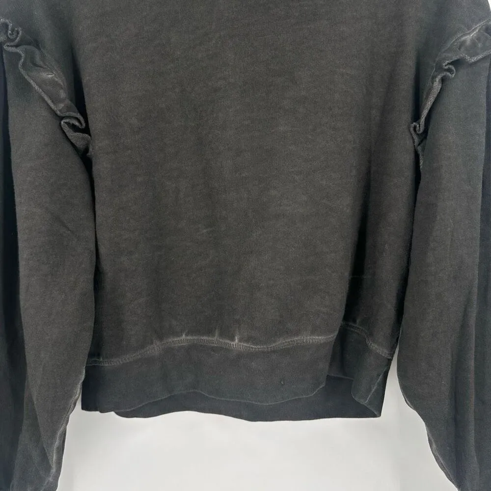 Something Navy Taylor Ruffled Hooded Sweatshirt Charcoal Gray Crop Small Hoodie - Image 8