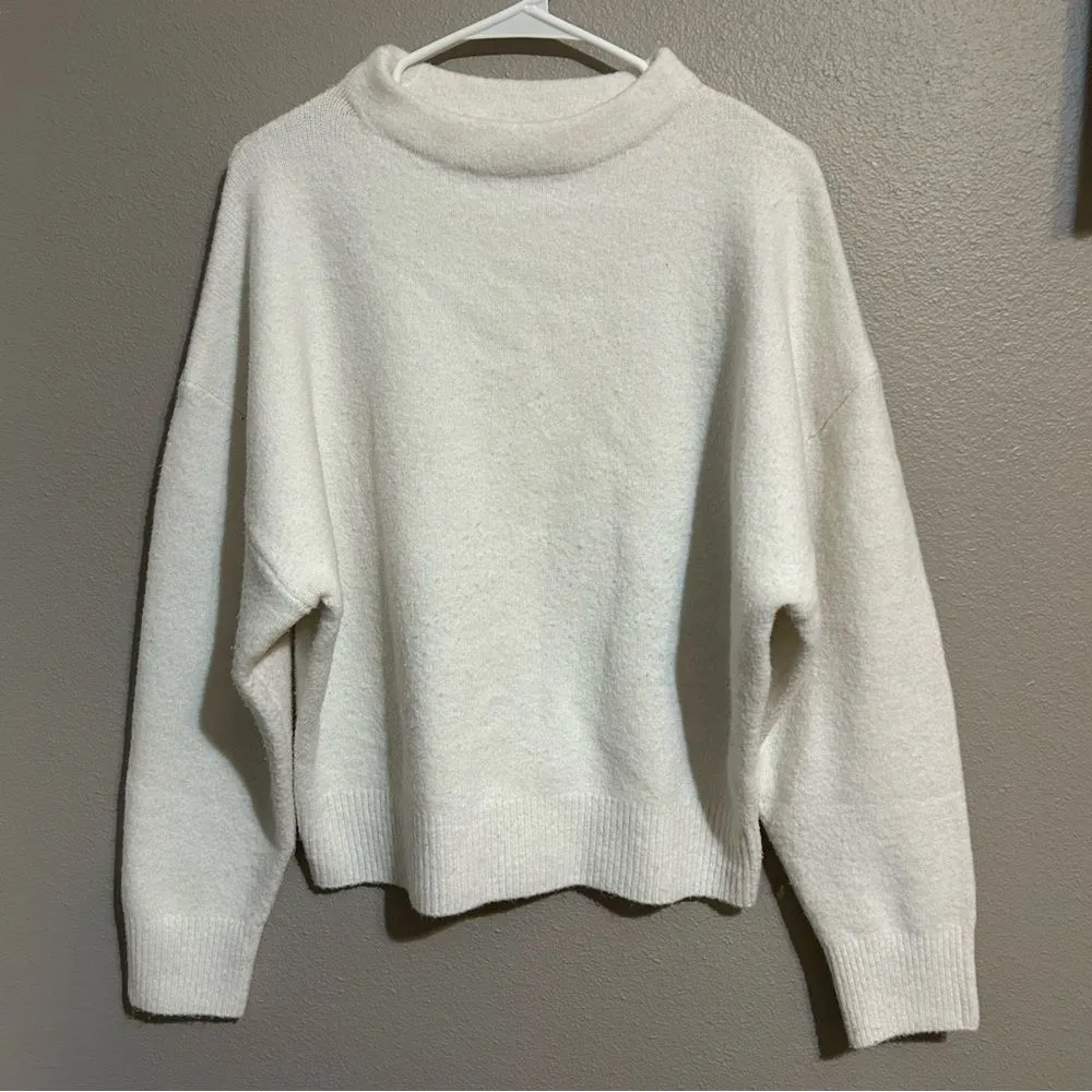 ZARA high neck wool blend neutral knit sweater women's size medium - Image 2