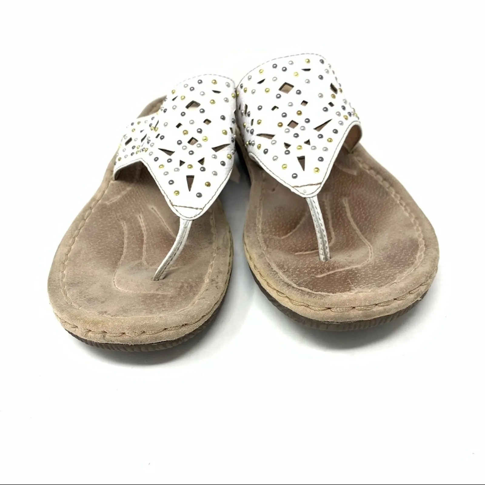 Clarks White Studded Perforated Thong Sandal 11 - Image 4