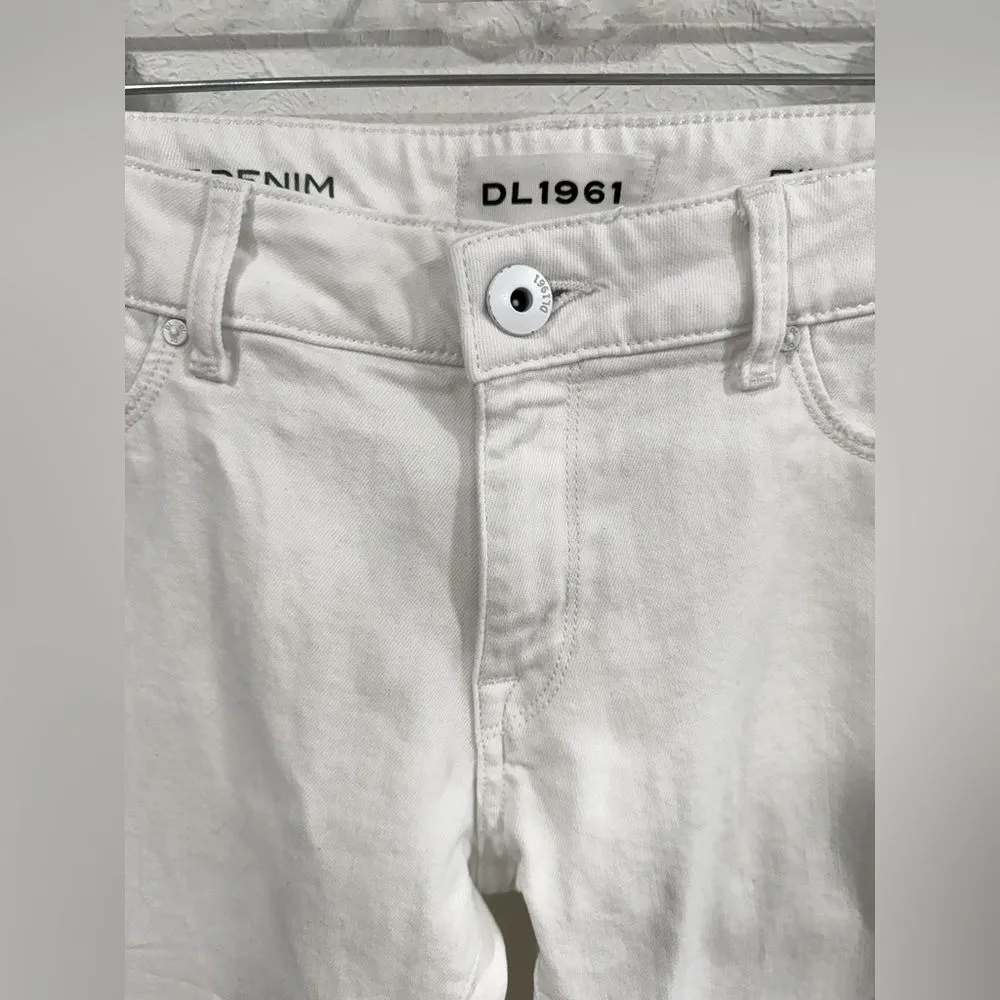 DL1961 Riley Boyfriend White Distressed Cropped Jeans 28 US 6 EUC - Image 3