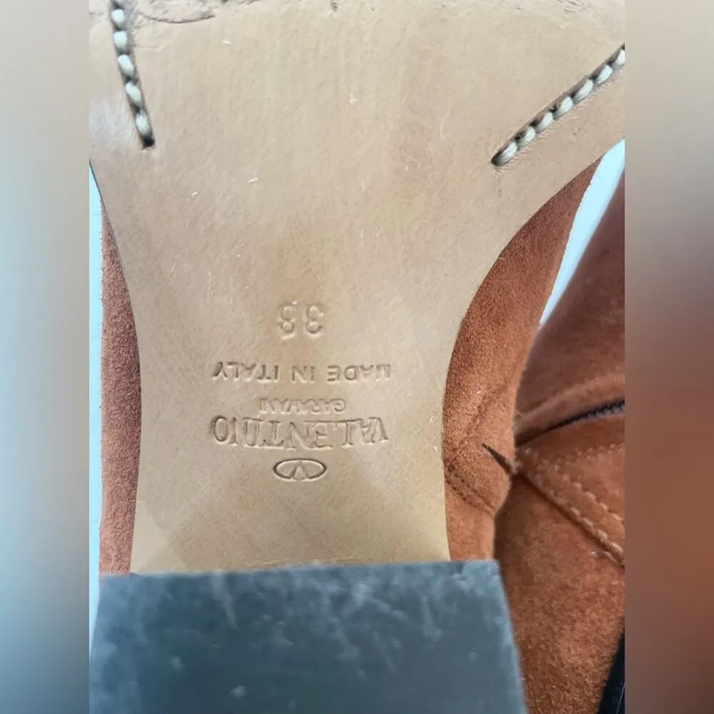 Valentino Garavani Tan Suede Rockstud Double Buckle 50mm Cowboy Ankle Boots EU38 - Image 10