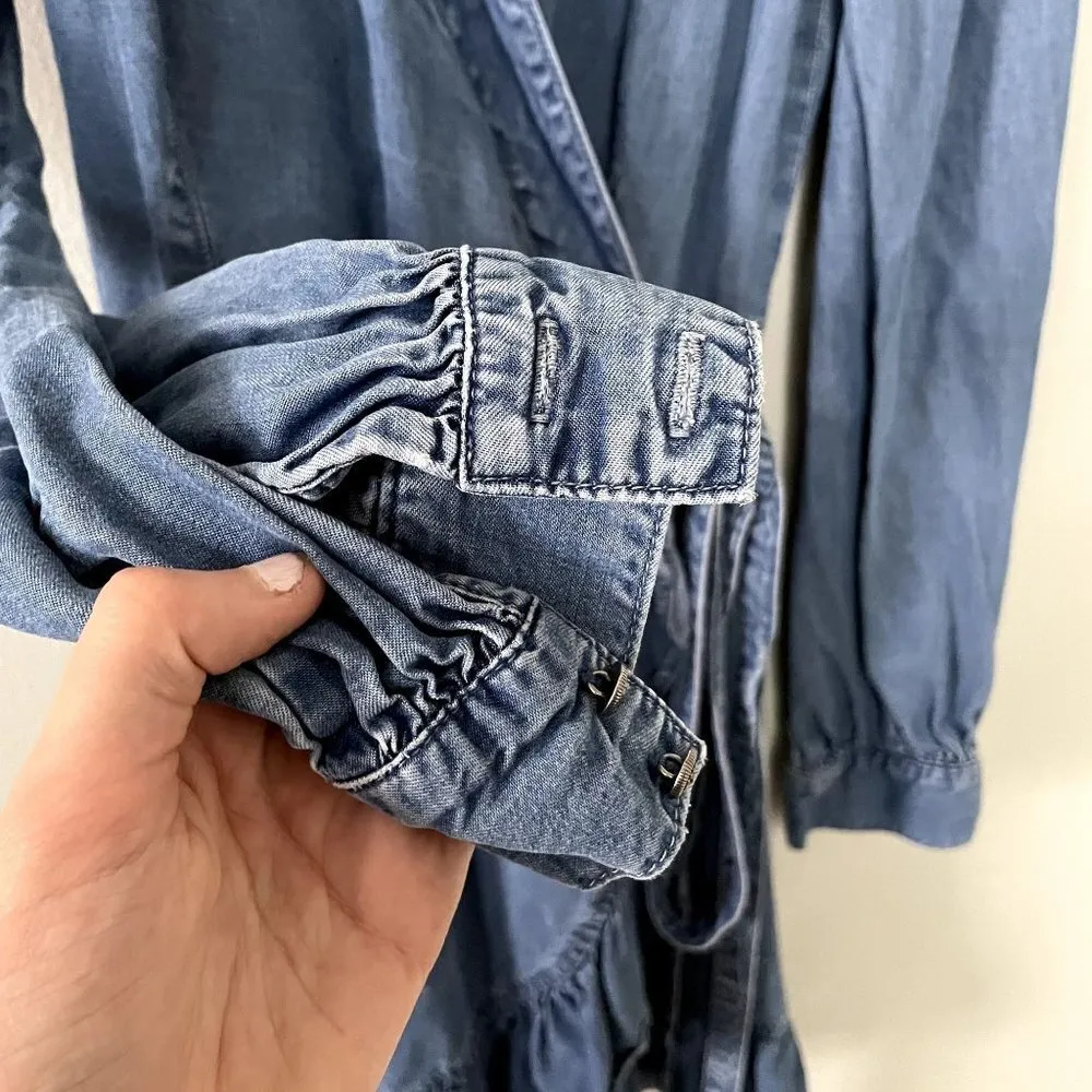 Paige denim long sleeved dress wraparound style v-neck tie waist casual dress - Image 3