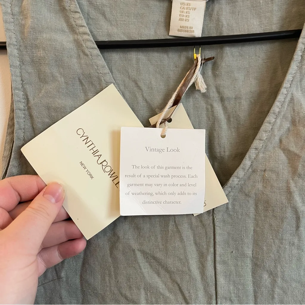 NWT Cynthia Rowley 100% Linen Sage Green Dress XS Vacation Coastal Cottagecore - Image 4