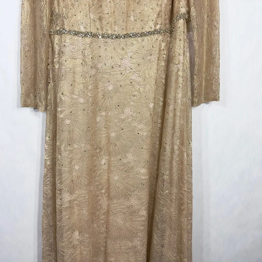 Mac Duggal Evening Gown Size 16 Dress Rose Gold Rhinestone Beaded Lace‎ NWT F - Image 5