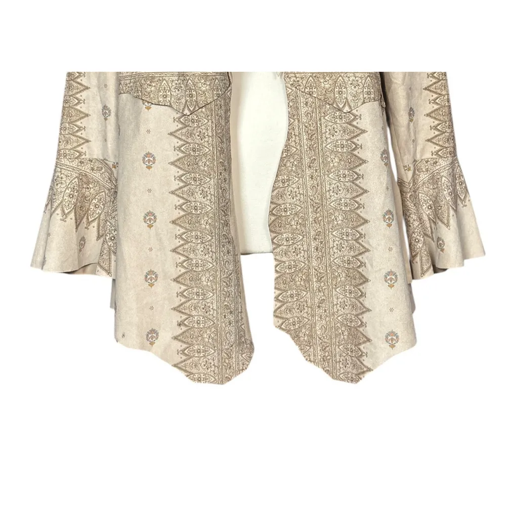 Vocal Jacket Size Small Open Front Ruffle Tan Flared Sleeve Suede Lace Up Back - Image 6