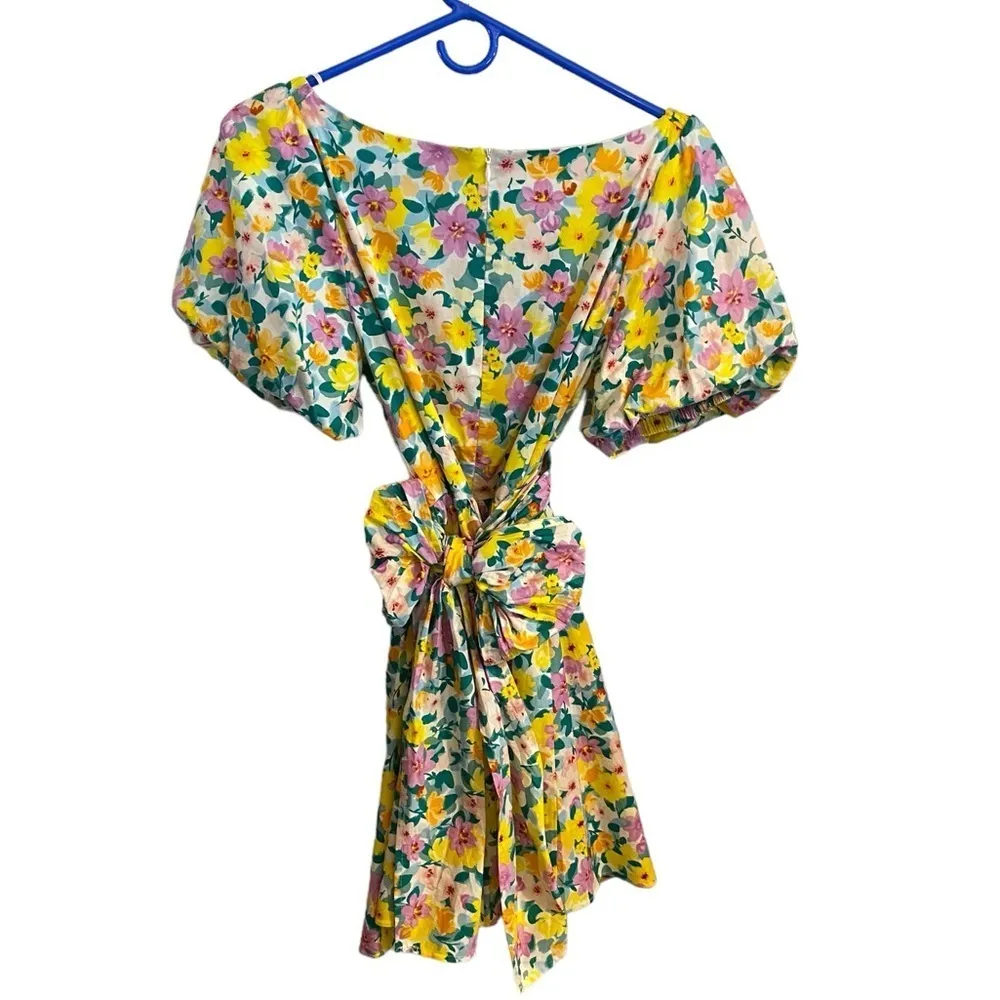 Lulus Attract Attention Multi Floral Puff Sleeve Tie-Front Mini Dress milkmaid - Image 7