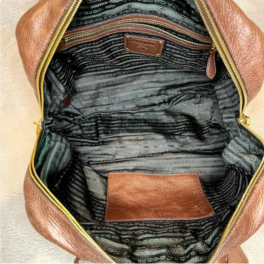 Prada Vitello Shine Leather Bronze Metallic Hand Bag - Image 12