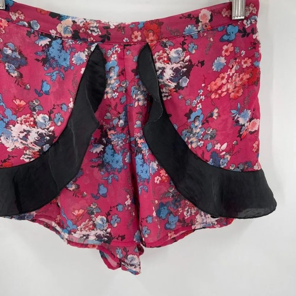 Band of Gypsies Floral Print Ruffle Chiffon High Waisted Sheer Mini Shorts - Image 4