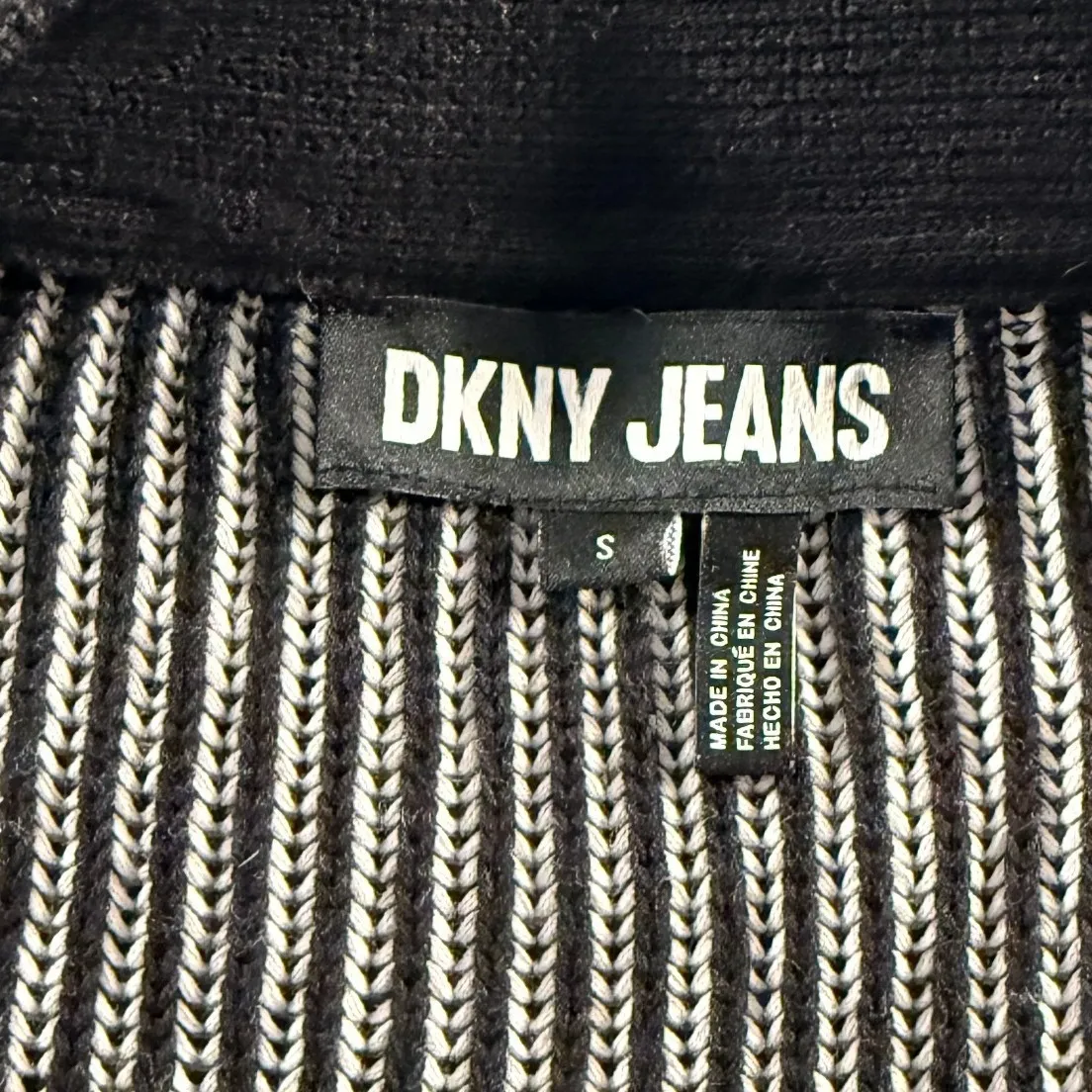 DKNY Jeans Vertical Stripe Button Front Cardigan Sweater Black White Size S - Image 3