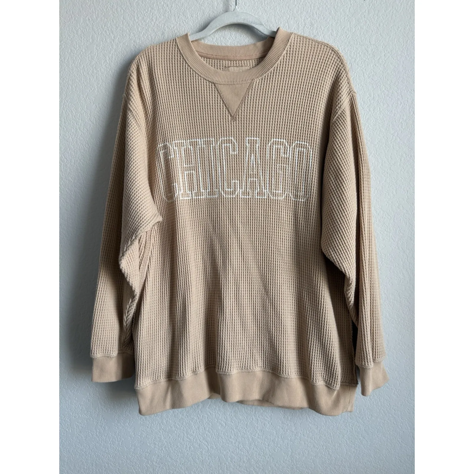 Aerie Womens Medium Waffle Knit Long Sleeve Pullover Crewneck Chicago Loungewear - Image 3