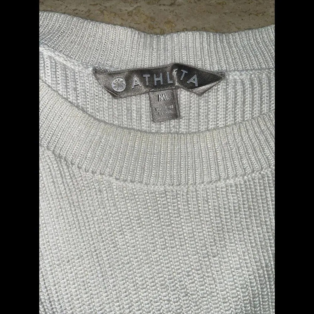 Athleta Womens Rest Day Asymmetrical Pullover Sweater White M Crew Neck Rib Knit - Image 2