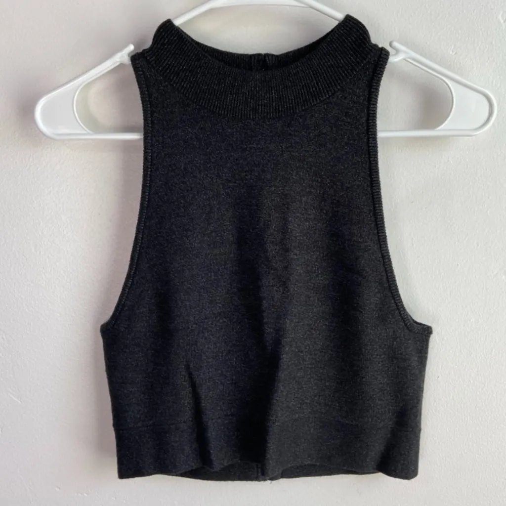 Victoria's Secret Dark Gray Corset Back Mock Neck Sleeveless Crop Top - Image 3