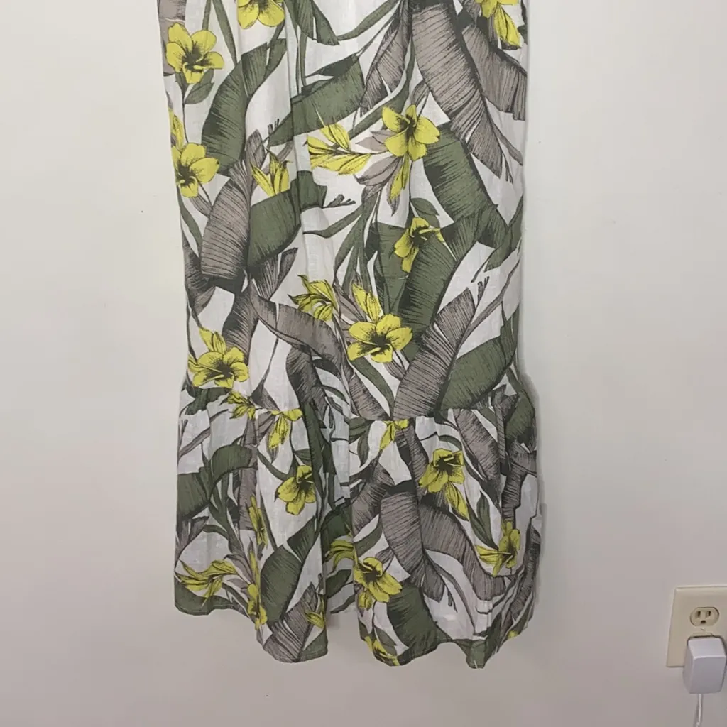 New Banana Republic Factory front knot linen floral tropical midi dress sz 0 Yellow - Image 7