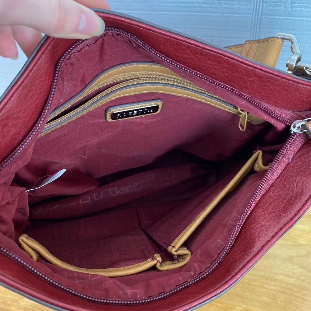 Rosetti Red & Tan Shoulder Crossbody Bag Purse Tassel Pockets - Image 5