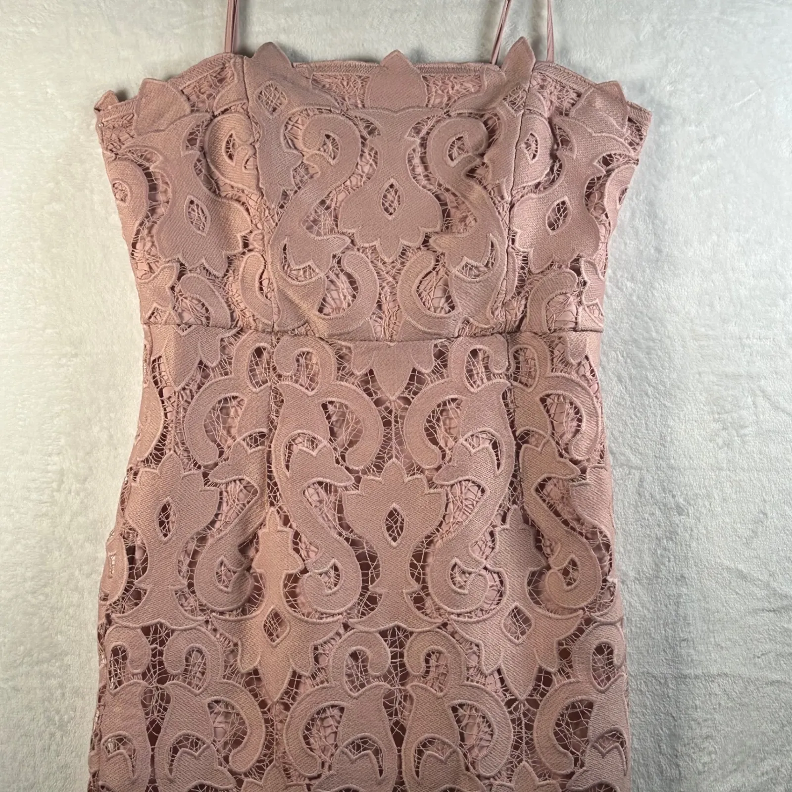 Bardot Pink Lace Scalloped Hem Sleeveless Midi Sheath Dress Size US 8 M - Image 2