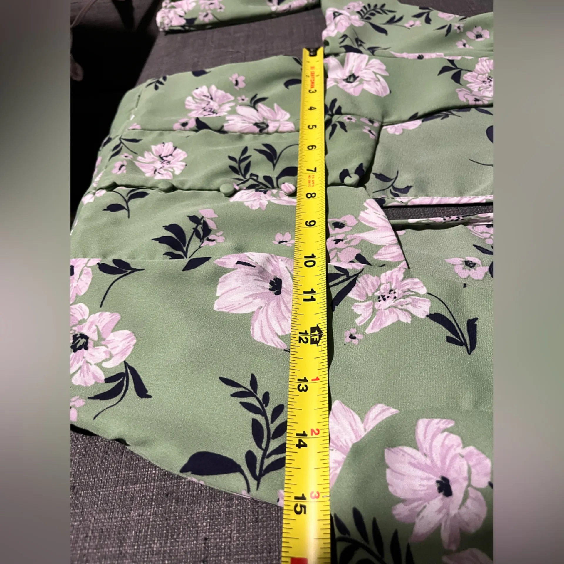 Miami Floral Print Long Sleeve Chiffon Romper Light Green Wide Leg Size XS - Image 7