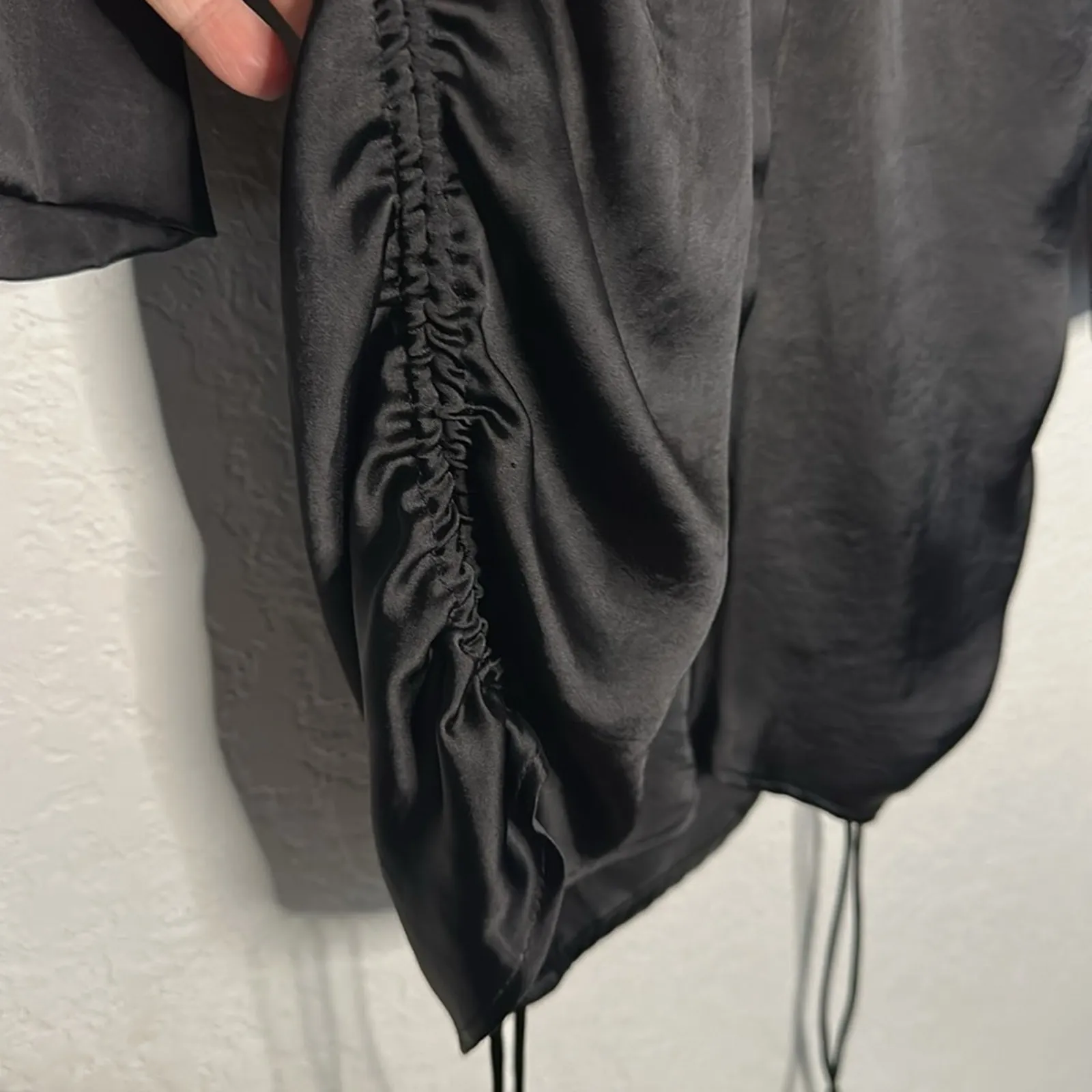 NEW Zara Draped Black Satin Effect Button Up Dress Ruched Tie Viral Date Night - Image 6