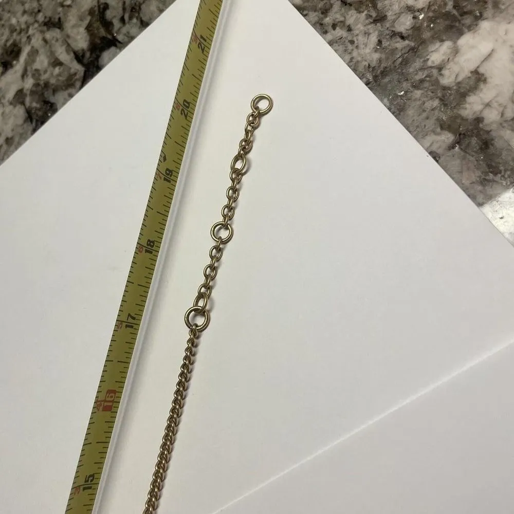 Signed J. Crew Gold Tone Neon Pinkish Orange Rhinestone Costume Necklace - Image 9