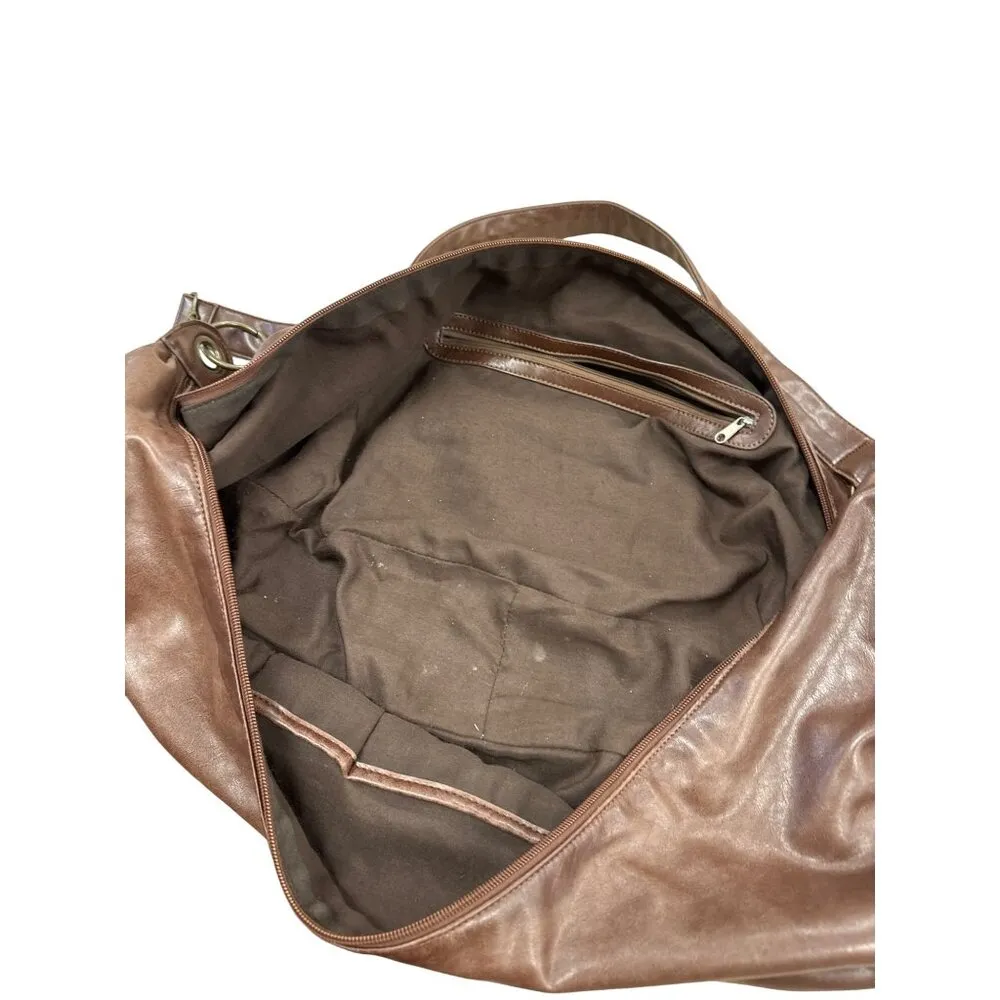 Vintage Brown Leather Studded Hobo Shoulder Bag With Brass Accents SKU 7231 - Image 8