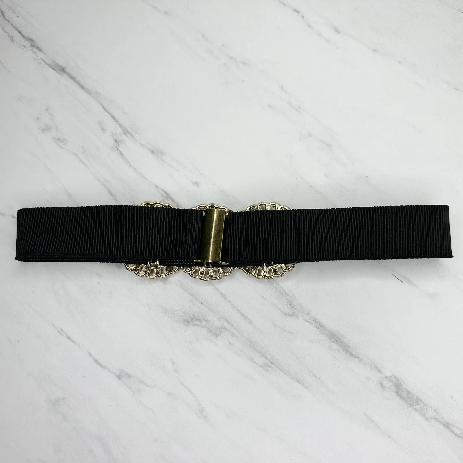 Vintage Goodheart Gold Tone Chain Stretch Cinch Belt Small/Medium ✨ Black - Image 3