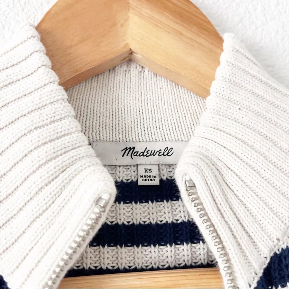 Madewell Ribbed Half-Zip Sweater in Stripe in Bright Ivory - Image 4