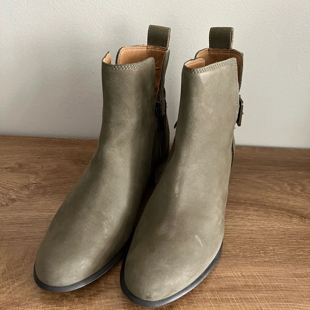 Vionic Waterproof Ankle Boots Olive Green Suede Comfort Booties Sienna - Image 4