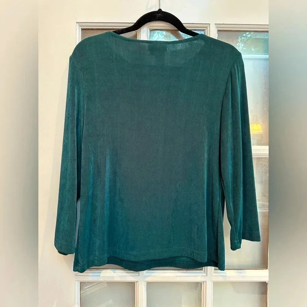 Vintage Coldwater Creek Dark Teal Beaded & Sequin 3/4 Sleeve Blouse Top Size M - Image 2