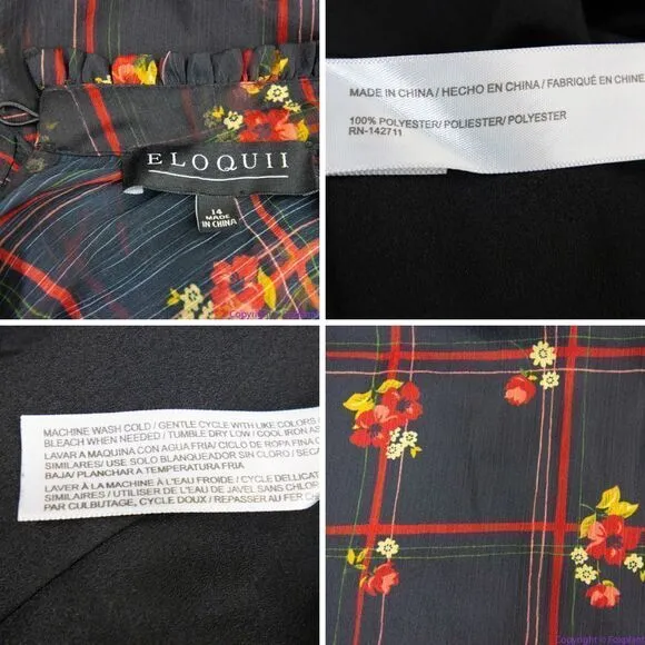 Eloquii floral print shift dress ruffle neck‎ flare long sleeve, 14 - Image 13