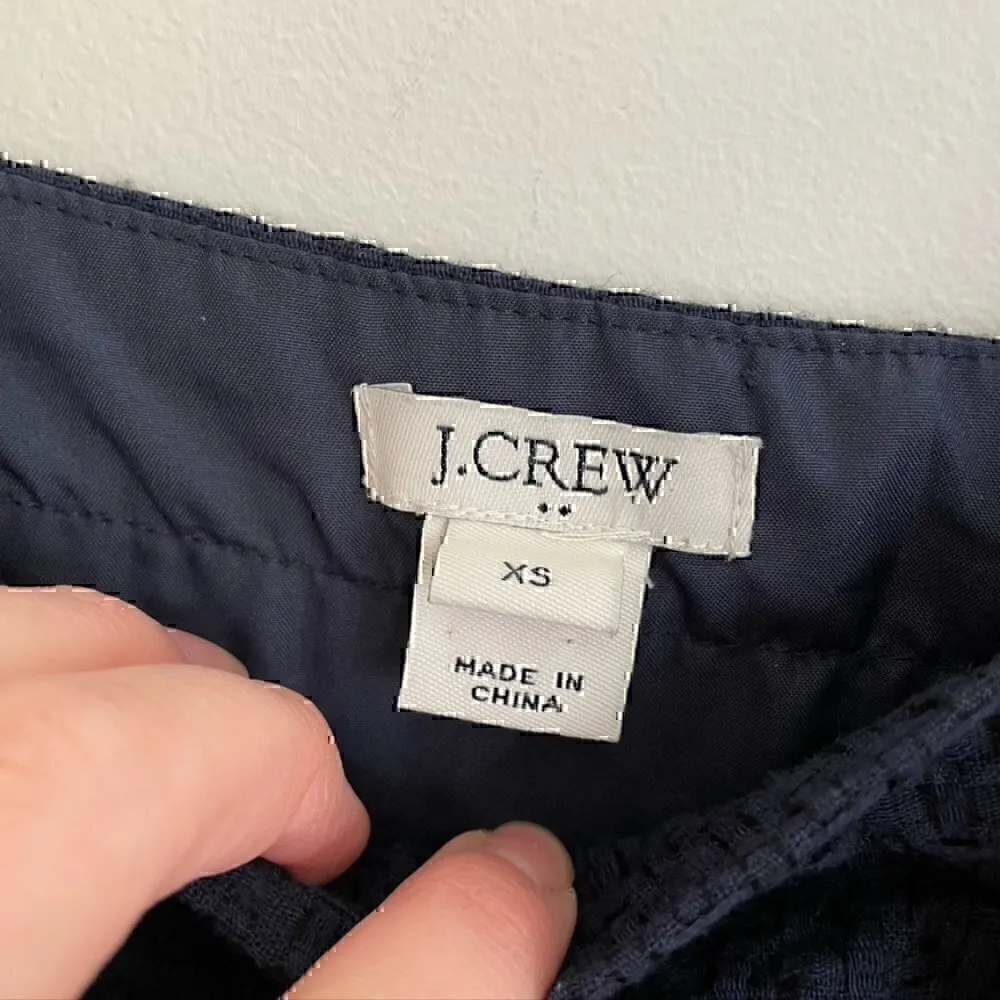 J. CREW Cold Shoulder Basketweave Textured Dress Navy Blue Mini Cotton Shift XS - Image 5